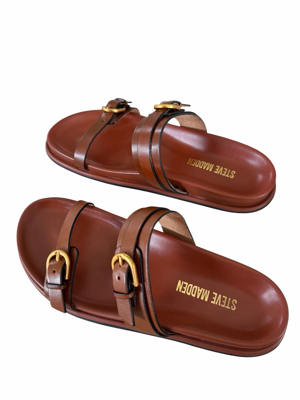 Steve Madden Zina Cognac Lea Leather Slide Sandals - Picture 4 of 6